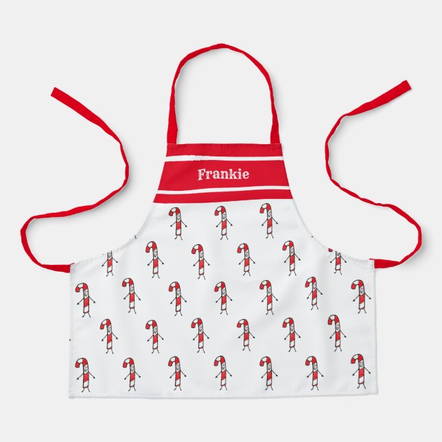 Personalised Cute Christmas Candy Cane Apron (Front)