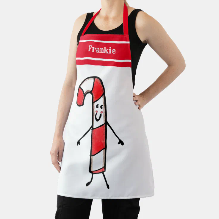 Personalised Cute Christmas Candy Cane Apron Zazzle