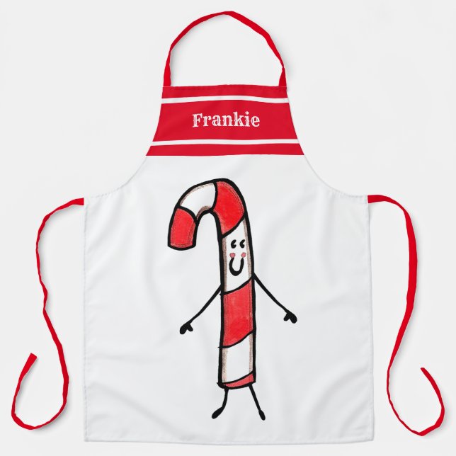 Personalised Cute Christmas Candy Cane Apron (Front)