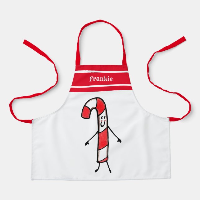 Personalised Cute Christmas Candy Cane Apron (Front)