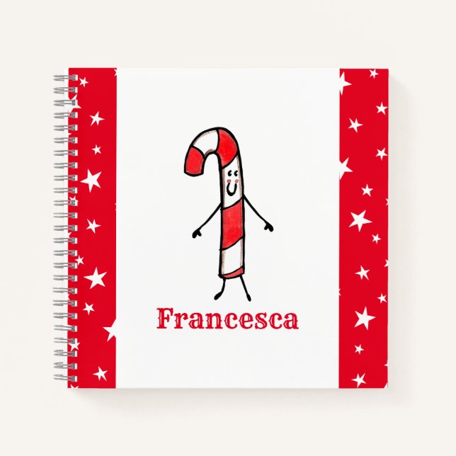 Personalised Cute Christmas Candy Cane Notebook (Front)