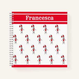 Personalised Cute Christmas Candy Cane Notebook