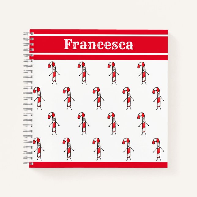 Personalised Cute Christmas Candy Cane Notebook (Front)