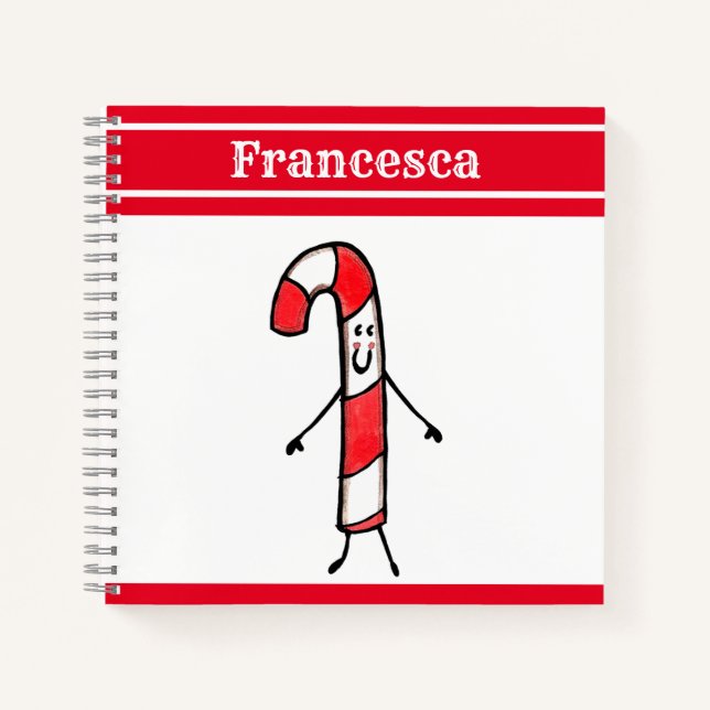 Personalised Cute Christmas Candy Cane Notebook (Front)