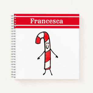 Personalised Cute Christmas Candy Cane Notebook