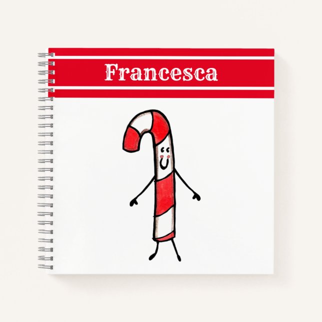 Personalised Cute Christmas Candy Cane Notebook (Front)