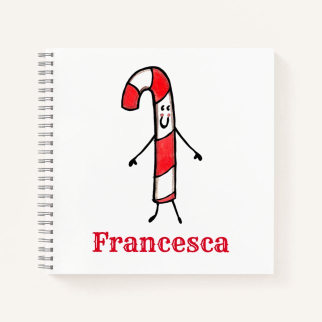 Personalised Cute Christmas Candy Cane Notebook (Front)