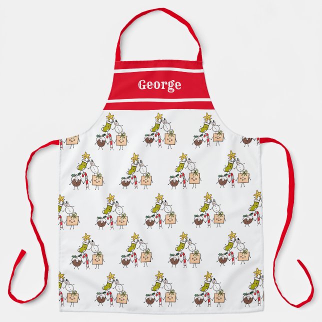 Personalised Cute Christmas Characters Apron (Front)
