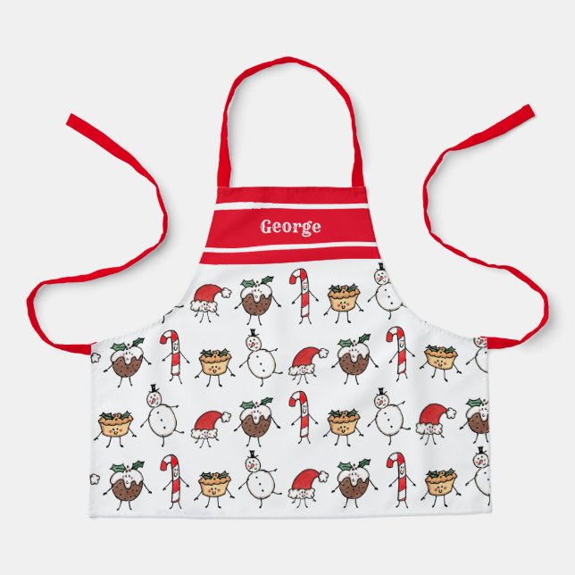Personalised Cute Christmas Characters Apron (Front)