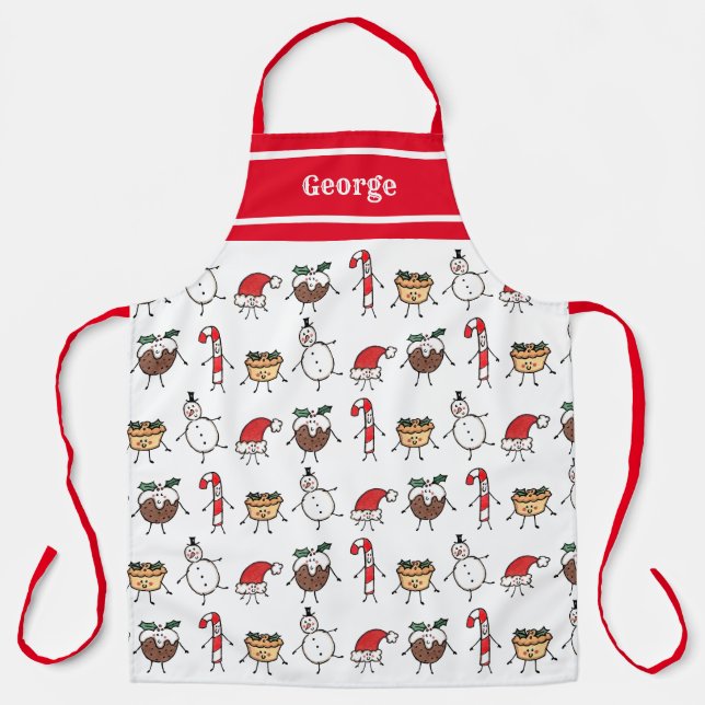 Personalised Cute Christmas Characters Apron (Front)