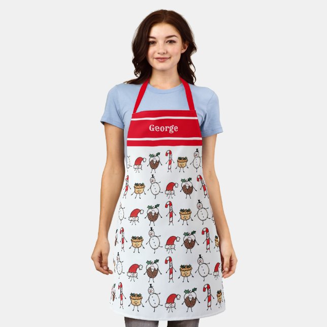 Personalised Cute Christmas Characters Apron (Worn)
