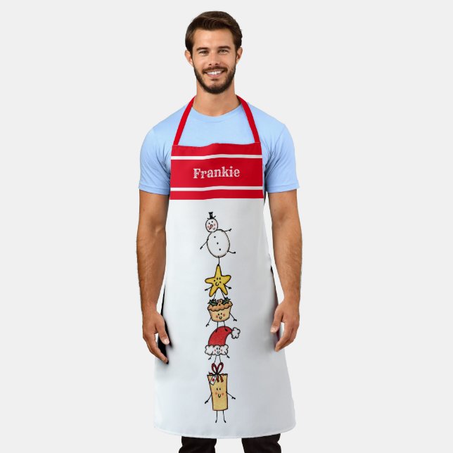 Personalised Cute Christmas Characters Apron (Worn)