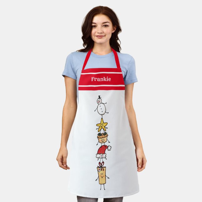 Personalised Cute Christmas Characters Apron (Worn)