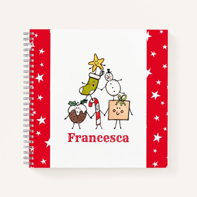 Personalised Cute Christmas Characters Notebook (Front)