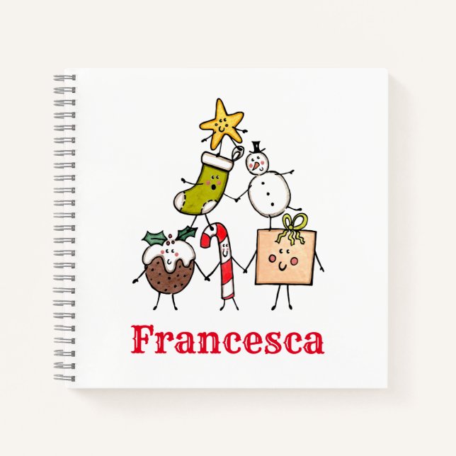 Personalised Cute Christmas Characters Notebook (Front)