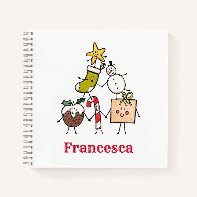 Personalised Cute Christmas Characters Notebook (Front)
