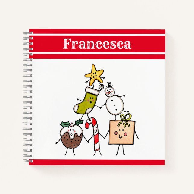 Personalised Cute Christmas Characters Notebook (Front)