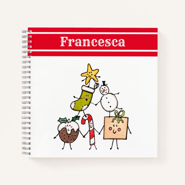 Personalised Cute Christmas Characters Notebook (Front)