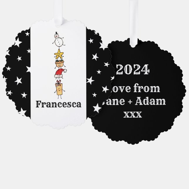Personalised Cute Christmas Characters Tree Decoration Card (Front/Back)
