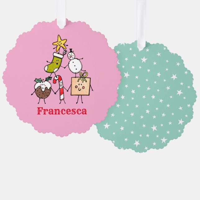 Personalised Cute Christmas Characters Tree Decoration Card (Front/Back)