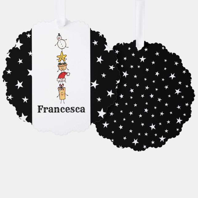 Personalised Cute Christmas Characters Tree Decoration Card (Front/Back)