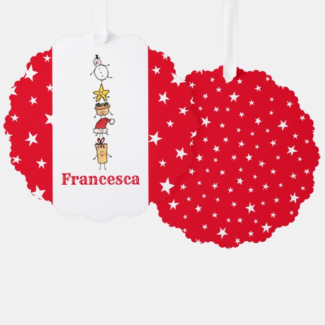 Personalised Cute Christmas Characters Tree Decoration Card (Front/Back)