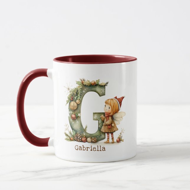 Personalised Cute Christmas Fairy Whimsical Initia Mug (Left)
