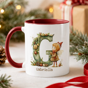 Personalised Cute Christmas Fairy Whimsical Initia Mug