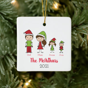 Personalised Cute Christmas Family Ceramic Ornament