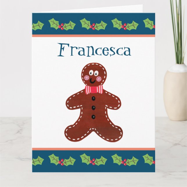 Personalised Cute Christmas Gingerbread Man  Card (Front)