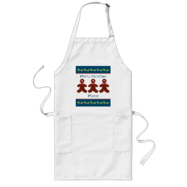 Personalised Cute Christmas Gingerbread Man Long Apron (Front)