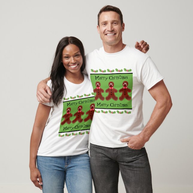 Personalised Cute Christmas Gingerbread Man  T-Shirt (Unisex)