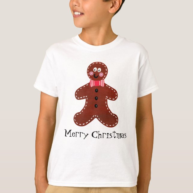 Personalised Cute Christmas Gingerbread Man  T-Shirt (Front)