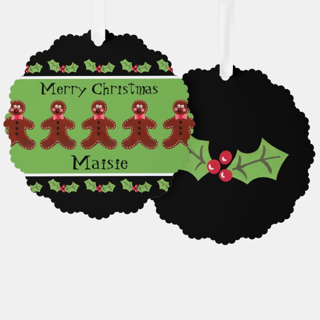 Personalised Cute Christmas Gingerbread Man  Tree Decoration Card (Front/Back)