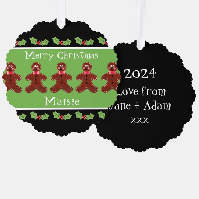 Personalised Cute Christmas Gingerbread Man  Tree Decoration Card (Front/Back)
