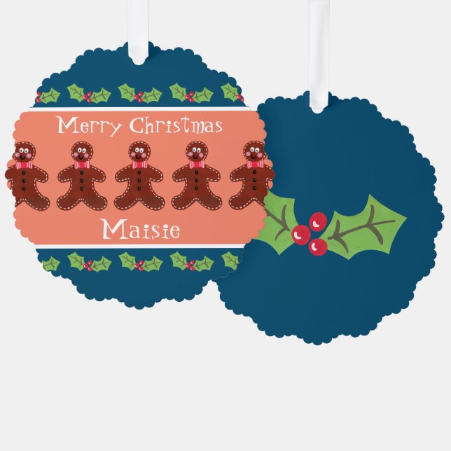 Personalised Cute Christmas Gingerbread Man  Tree Decoration Card (Front/Back)