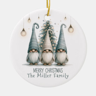 Personalised Cute Christmas Gnome Family Holiday Ceramic Tree Decoration