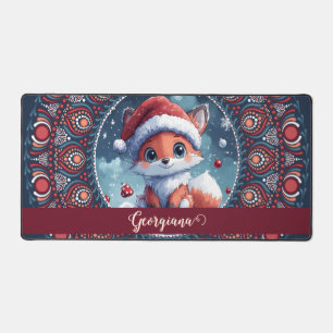 Personalised Cute Christmas Kawaii Fox Dot Mandala Desk Mat