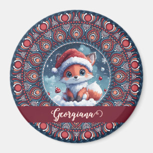 Personalised Cute Christmas Kawaii Fox Dot Mandala Magnet