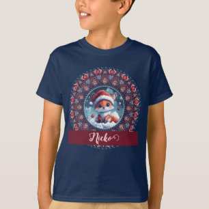 Personalised Cute Christmas Kawaii Fox Dot Mandala T-Shirt