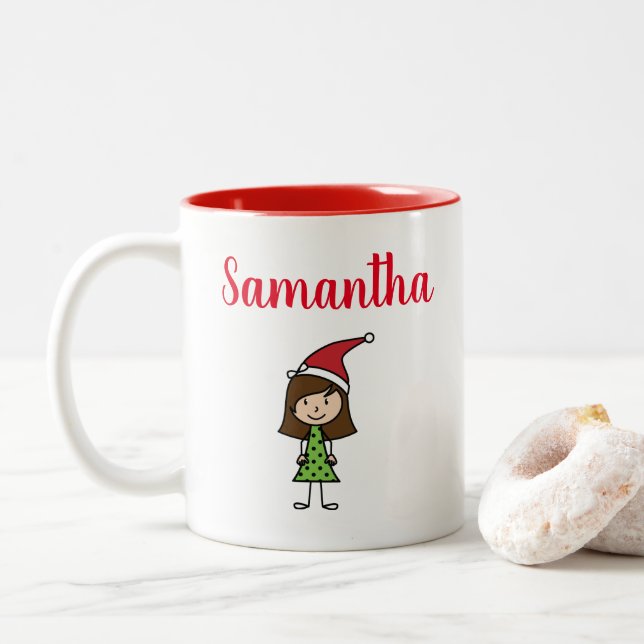 Personalised Cute Christmas Kids Hot Chocolate Two-Tone Coffee Mug (With Donut)