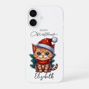 Personalised Cute Christmas Kitten iPhone 16 Case