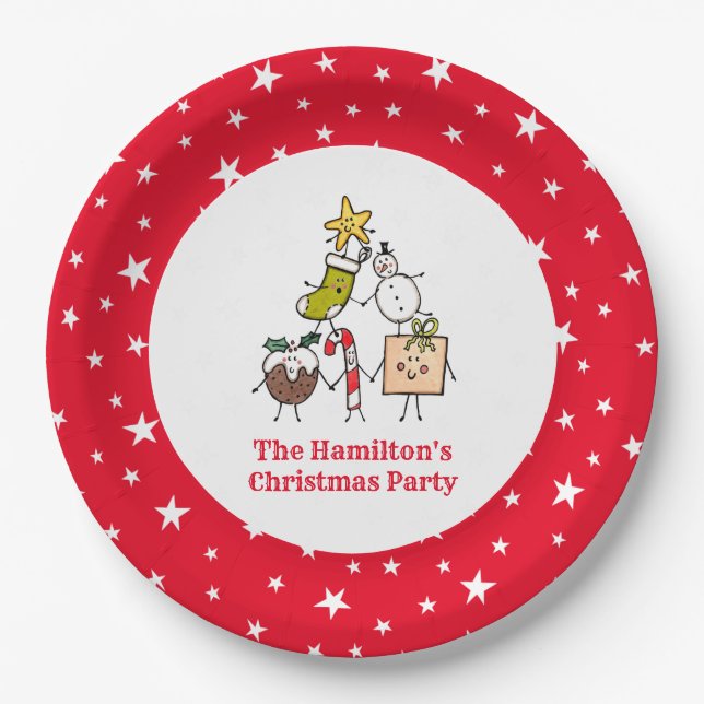 Personalised Cute Christmas Party Food Paper Plate (Front)