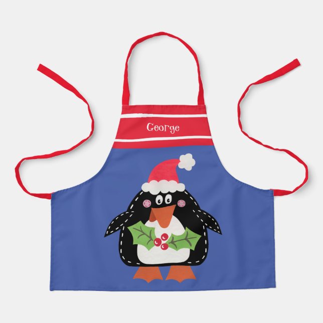 Personalised Cute Christmas Penguin Apron (Front)