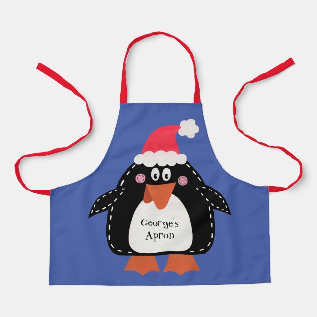 Personalised Cute Christmas Penguin Apron (Front)