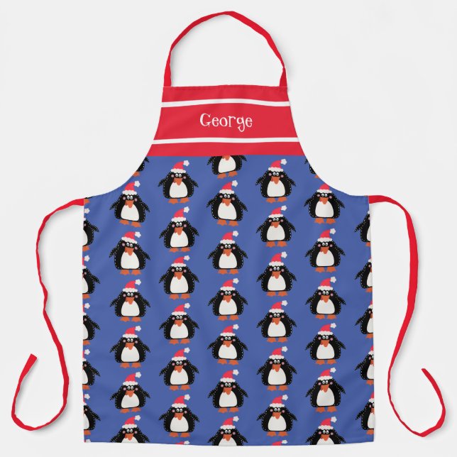 Personalised Cute Christmas Penguin Apron (Front)