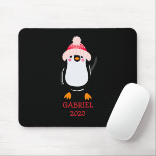 Personalised Cute Christmas Penguin in Red Hat Mouse Mat