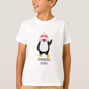 Personalised Cute Christmas Penguin in Red Hat T-Shirt