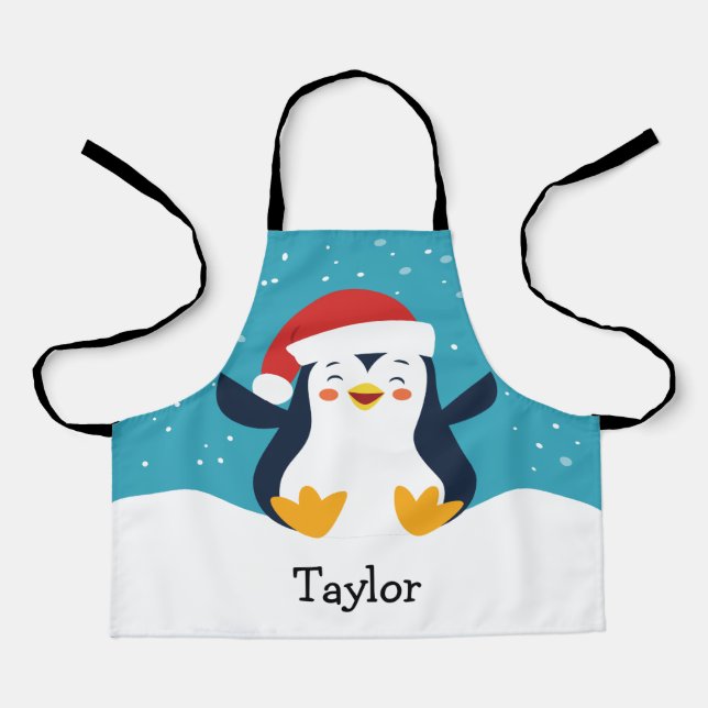 Personalised Cute Christmas Penguin Kids Apron (Front)