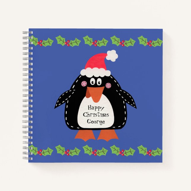 Personalised Cute Christmas Penguin Notebook (Front)